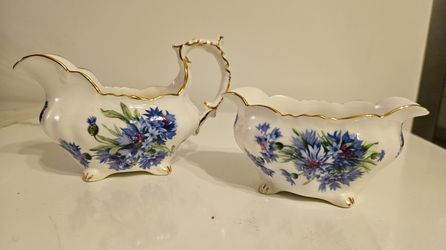 Vintage Hammersley Bone China England Cornflower Creamer and Sugar Bowl Set