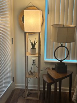 Threshold shelf floor lamp from Target in the light brown/alabaster