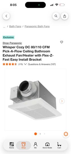 Panasonic Whisper Cozy DC 80/110 CFM Bathroom Exhaust Fan/Heater