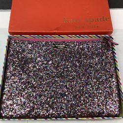Kate Spade New York Multi Glitter Gia Pouch Clutch Purse Bag 