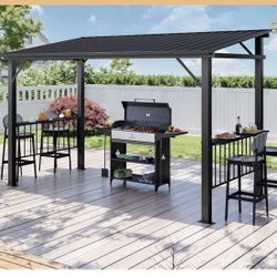 New In Box!! 12x6 FT Hardtop Grill Gazebo with 2 Side Shelves & Hooks for Outdoor Grill, 
