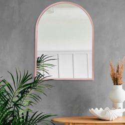 Arch Wall Mirror Metal Frame Bathroom Wall-Mounted Mirror for Entryway Living Room Bedroom Vanity Wall Decor Rose Gold