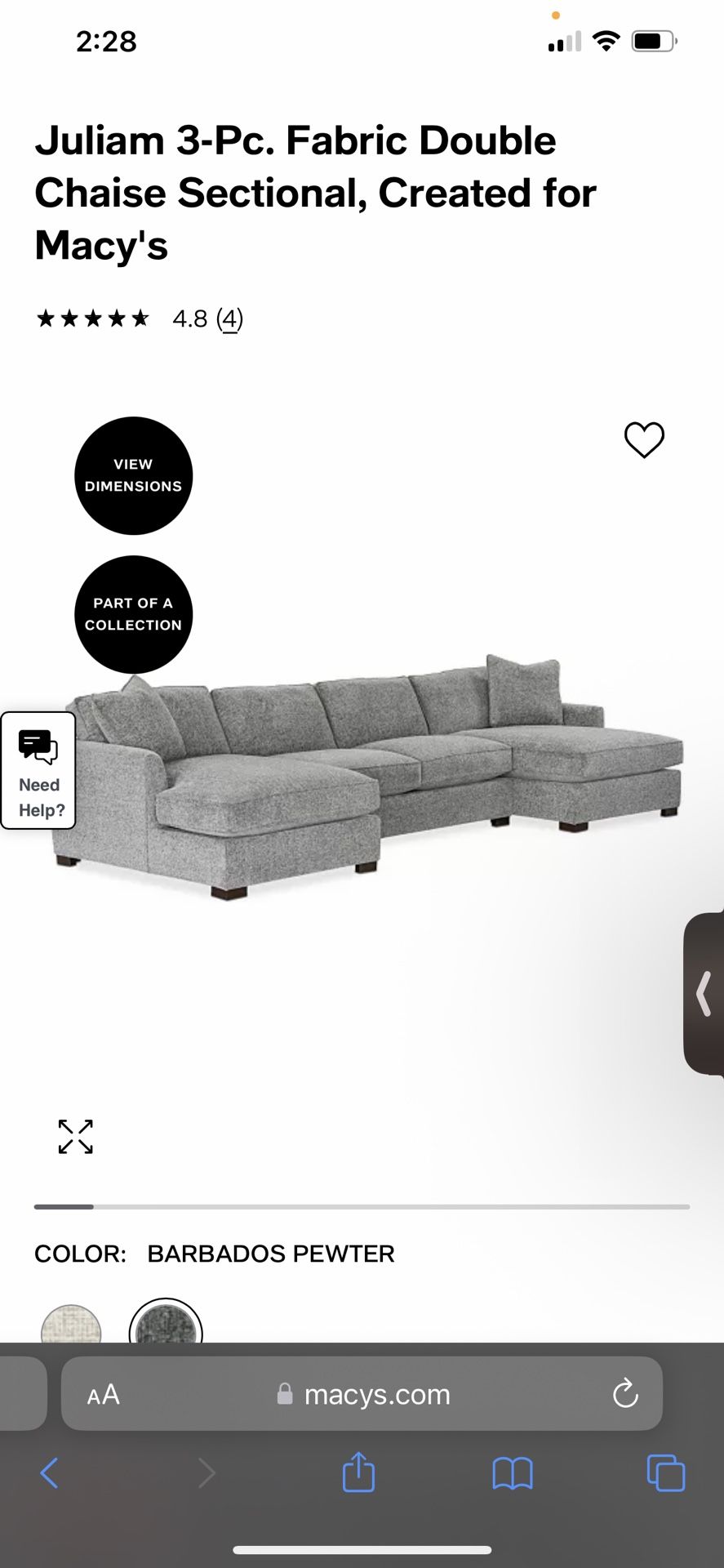 Juliam 3-Pc Fabric Double Chaise Sectional