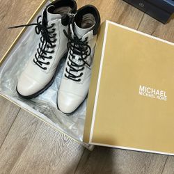 Michael Kors Ankle Combat Boots White Black Lace New Women 7
