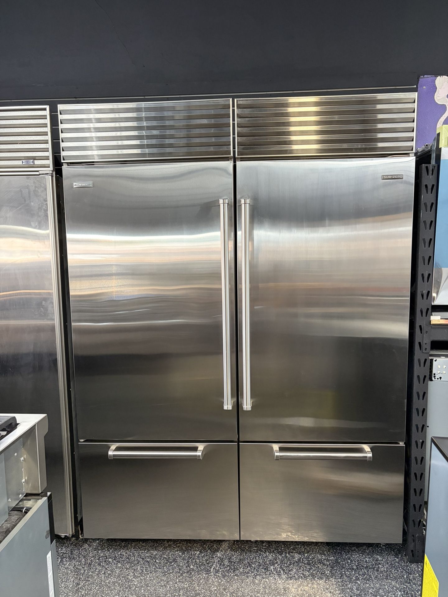 Stainless Steel Built In Sub Zero 60” Refrigerator Bottom Freezer Set