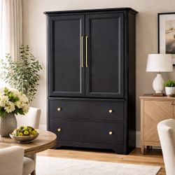 Satin Black Solid Wood Tallboy Dresser - Multi Use 