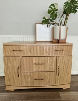 Fully Refurbished Oak Buffet Natural Wood Tone Gold Hardware