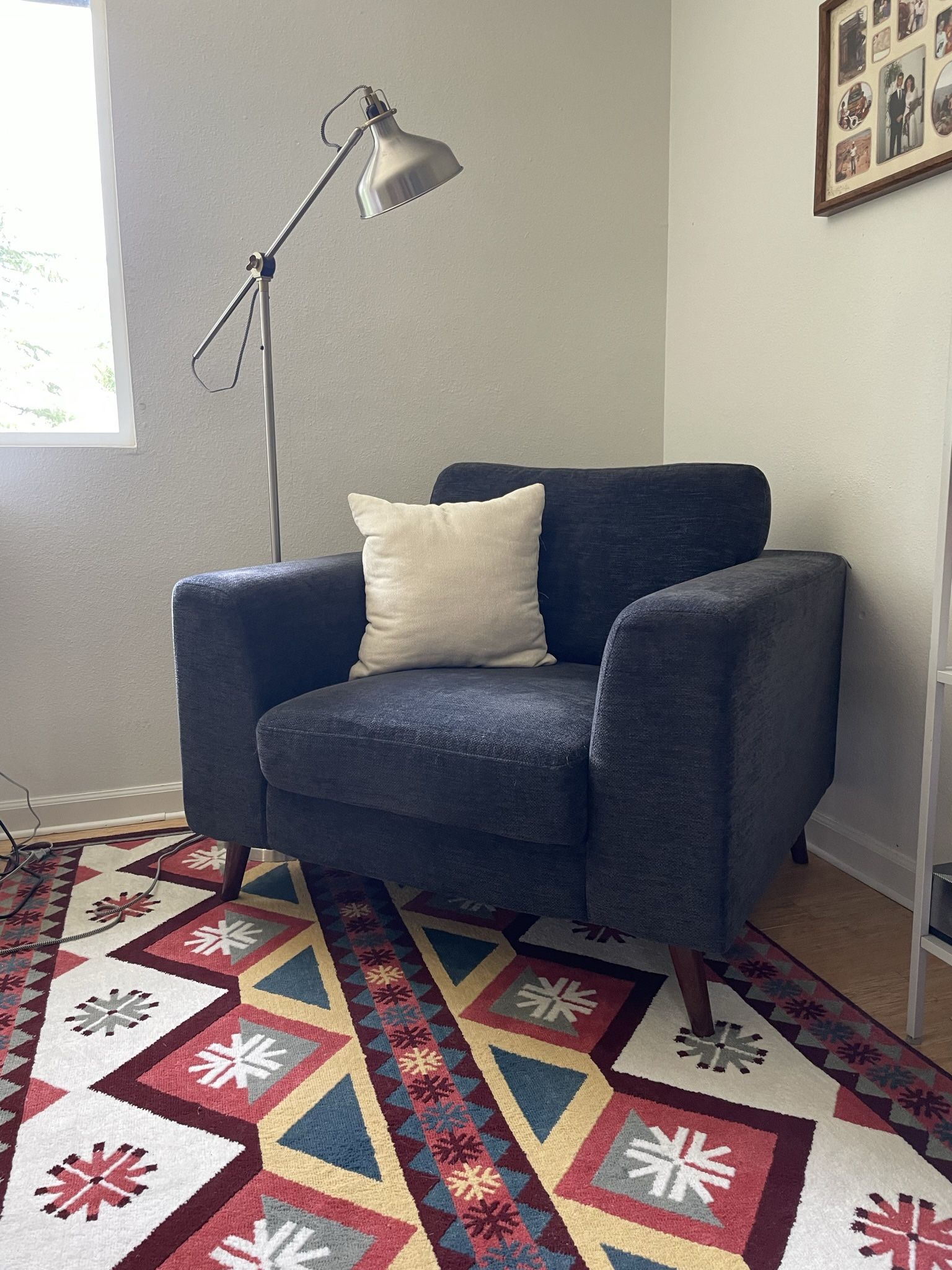 Living Spaces Casper Charcoal Blue Armchair / Lounge Chair