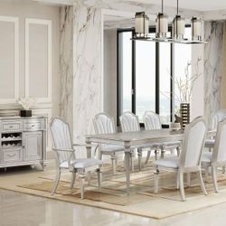 New Evangeline 6 Piece Dining Set With Extension Leaf Dinning Table With 8 Side Chairs On Sale Now Don't Miss
