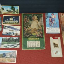 Vintage Ephemera Lot- Advertising, Antique Calendara, Pinup, Trade Cards Etc.