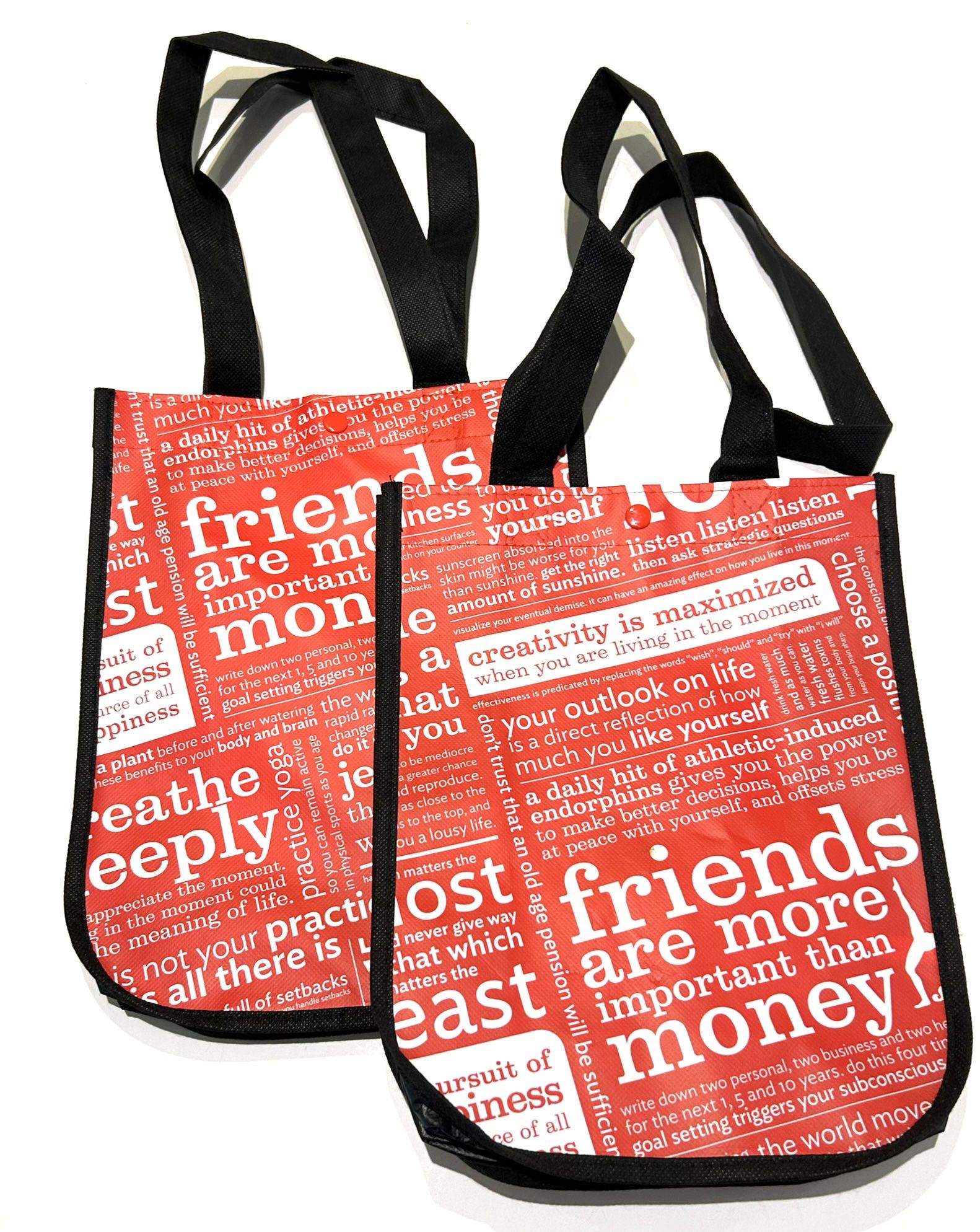 New! Set Of 2 Lululemon Bag Small Red/ White Reusable Shopping Tote Logo 12”x9”