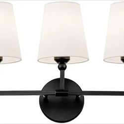 Bathroom Light Fixtures, 5 Light Matte Black Vanity Lights with Flared White Fabric Shade, 35 Inch Wall Sconce, Modern Sconces Wall Lighting for Hallw