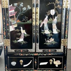 Shanghai Trademark Oriental Black Lacquer Cabinet