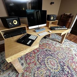 Desk Hand Crafted Music Studio Desk / Office Desk - handcrafted, 3 types of wood- Audio READ DESCRIP