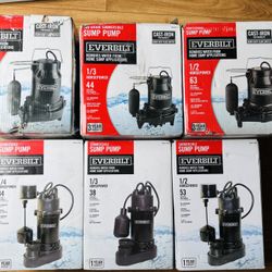 Sump Pumps EVERBILT 1/2,1/3,1/4,3/4 Horsepower 34,38,53,63,80 GPM Caster Iron