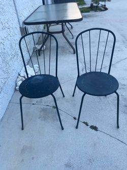 2 Durable Black Wrought Iron Chairs