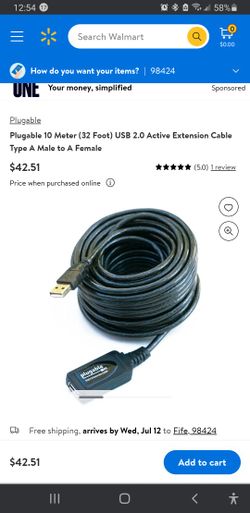 Pluggable 32 Foot USB 2.0 Active Extension Cable  USB  Male To Female