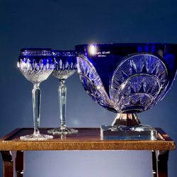 AJKA Design Guild Crystal Bowl + 2x Waterford Clarendon Glasses