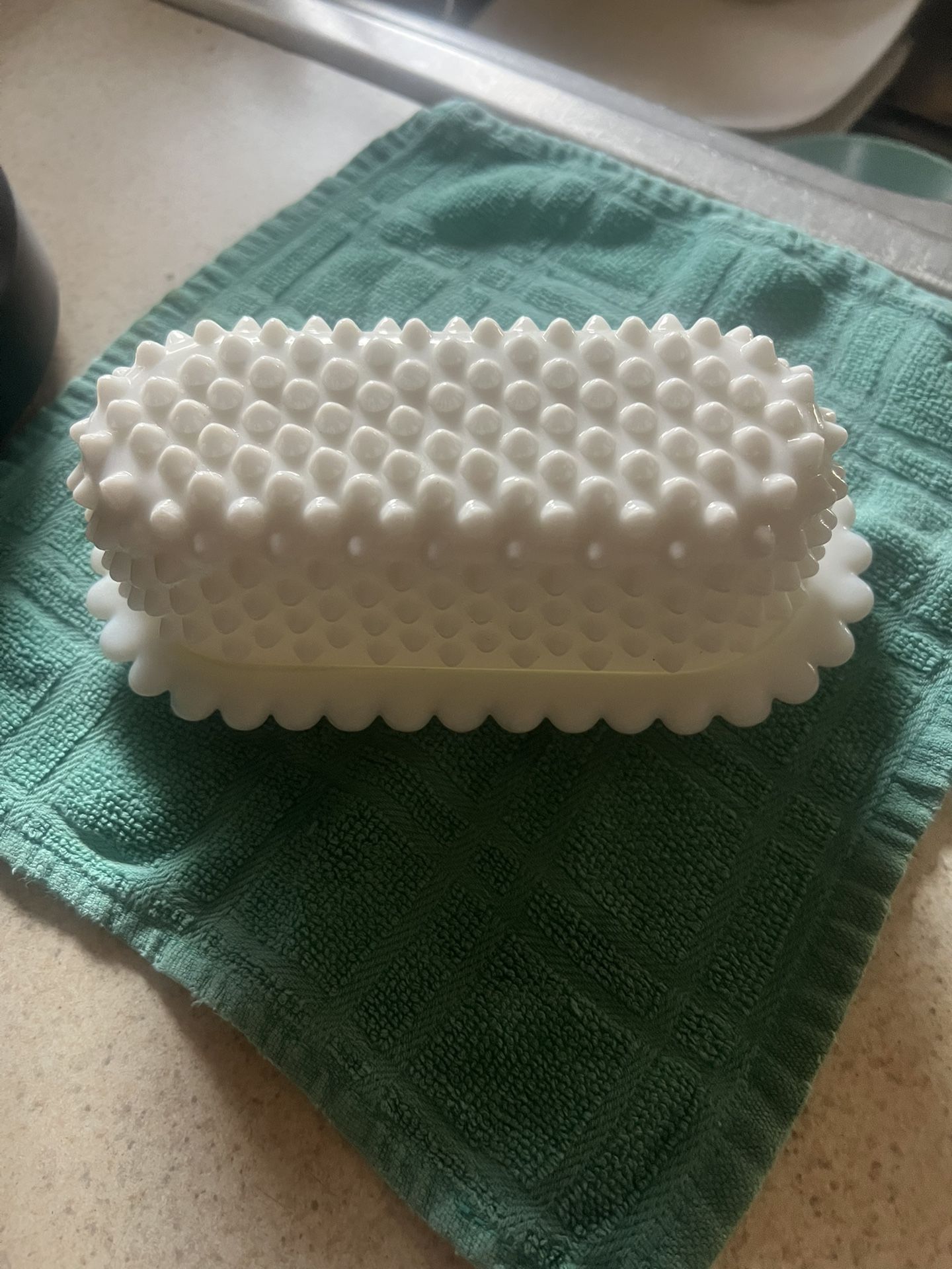Mid Century Vintage Hobnail Butter Dish