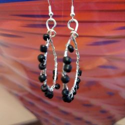 Hoop Black Crystal Dangle Earring