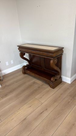 Wooden Console With Marble Inlay