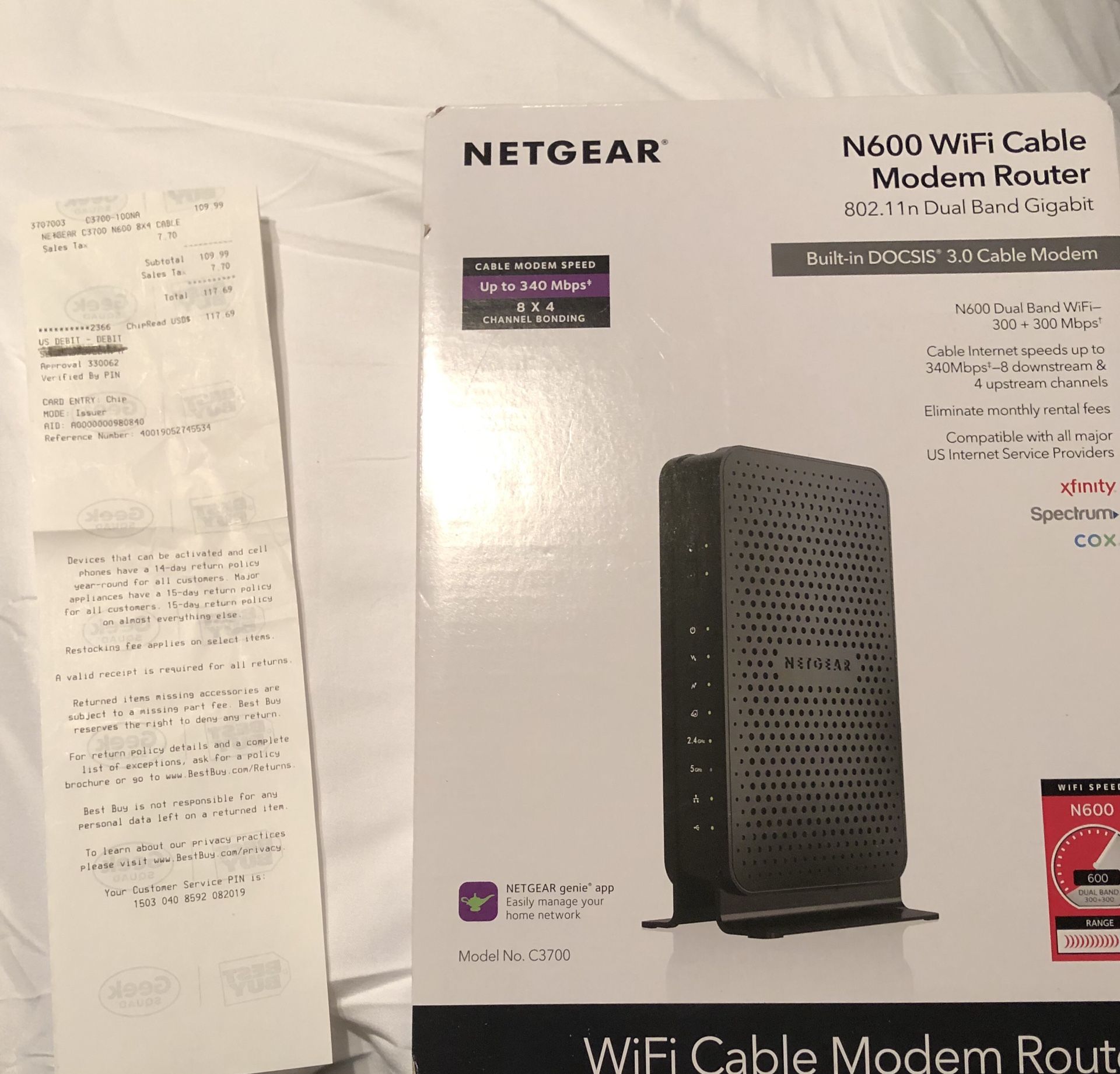 Netgear WiFi Cable Modem Router 802.11N Dual band gigabit / Xfinity / Spectrum / Cox