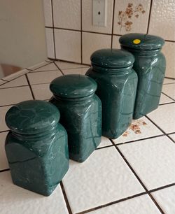 Green Marble-Look Ceramic Canister Set of 4