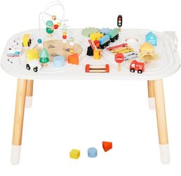 Baby Activity Cubes for Kids,Toddler Activity Cubes&Activity Center Table with Wooden Bead Mazes，Mini Toy Car,Gears&Blocks|Wooden Desk Play Table as M