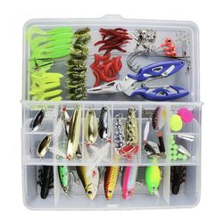 100 Piece Fishing Lures Tackle Mixed Hard Baits Soft Baits Popper Crankbait VIB Topwater Fishing Lures Hooks Fishing Accessories Kit Set with Storage 
