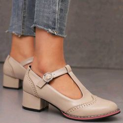 New Woman's Shoes Oxford Style Chunky Pumps Low Heels Size 11 Khaki Color British Style $25