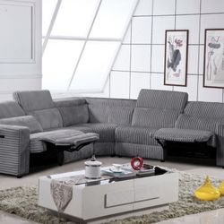 Great Same! Amazing Corduroy Sectional With Power Reclining Seats On Sale!  