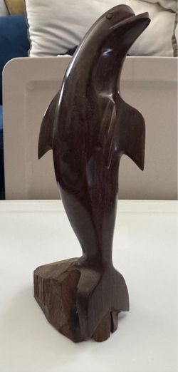 Hand-Carved Wooden Dolphin Sculpture
