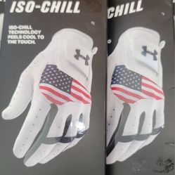 Brand New Under Armour Iso-Chill  Golf Glove Left Hand White Red White And Blue Flag Men Sizes M/L, XL