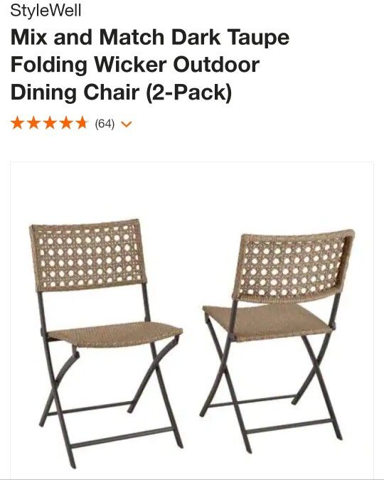 StyleWell
Mix and Match Dark Taupe Folding Wicker Outdoor Dining Chair (2-Pack)