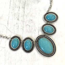 Turquoise Silver Statment Necklace 