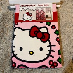 Hello Kitty Pink and Red Christmas Shower Curtain