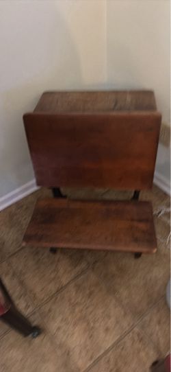 Wooden Drop-Leaf Side Table on Casters