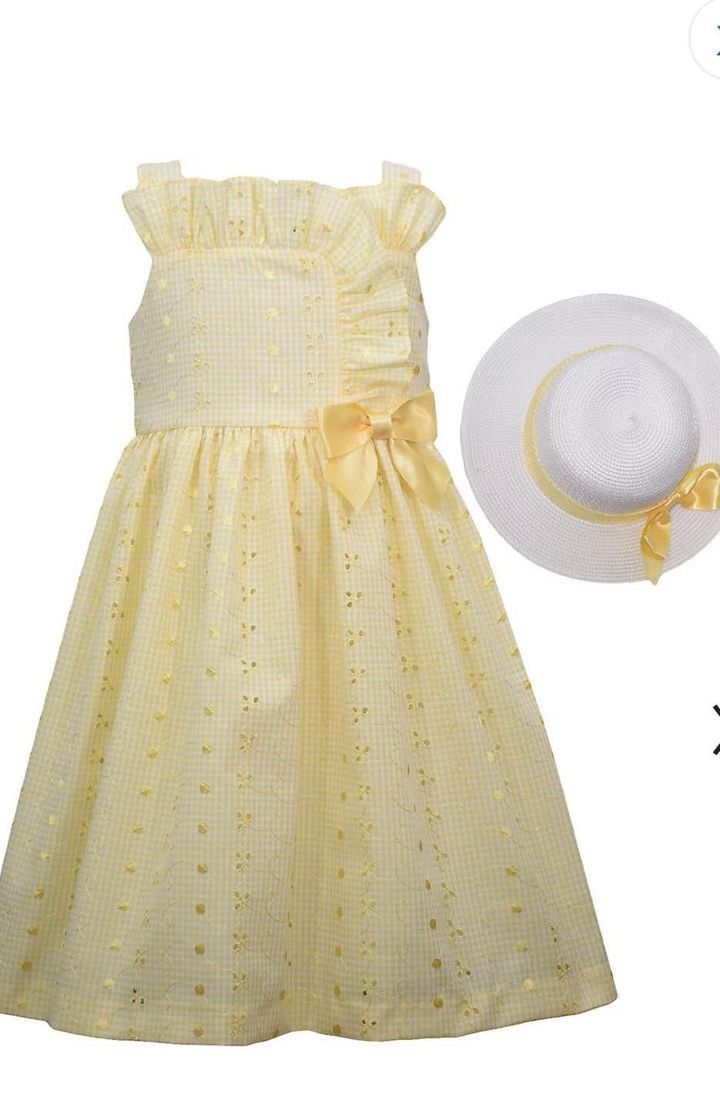 Brand new Girls Bonnie Jean Eyelet Ruffled Dress with Coordinating Hat. size 8. 