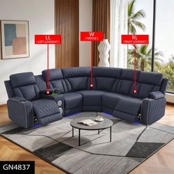 Sectional power recliner sofa with BT Speakser LED USB