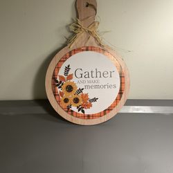 Rustic Fall “Gather and Make Memories” Wooden Wall Sign – Farmhouse Autumn Decor