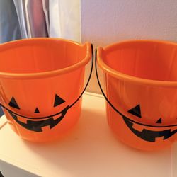 Two Halloween Pumpkin Buckets