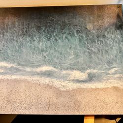 Textured Beach Coastal Nautical Sea Teal Blue White Sand Art Decor Wall Canvas