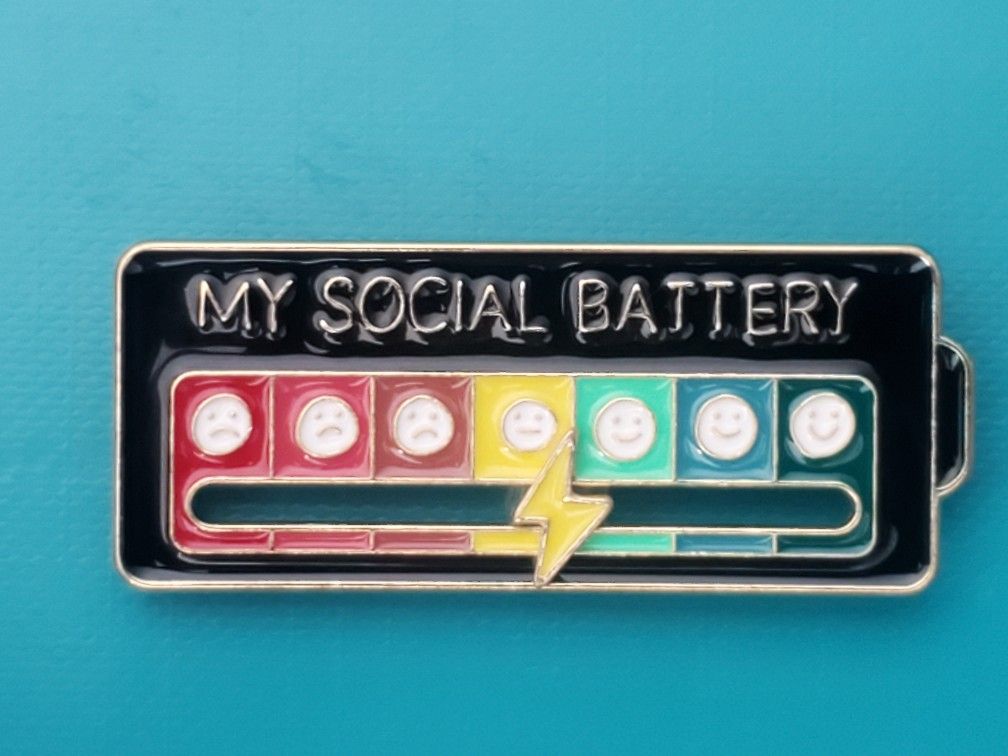 Black Enamel Social Battery Humorous Pin