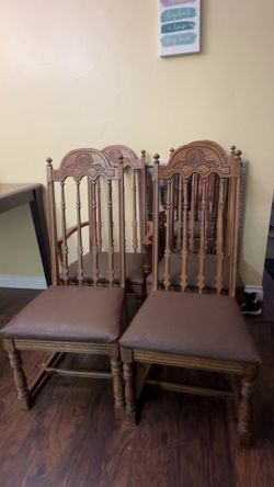 Set of 4 Carved Wood Dining Chairs