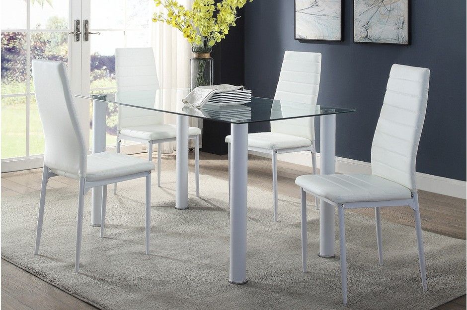 5Pcs White Or Black Dining table / Glass Top 👍90 days FREE FINANCING ❗NO CREDIT CHECK❗