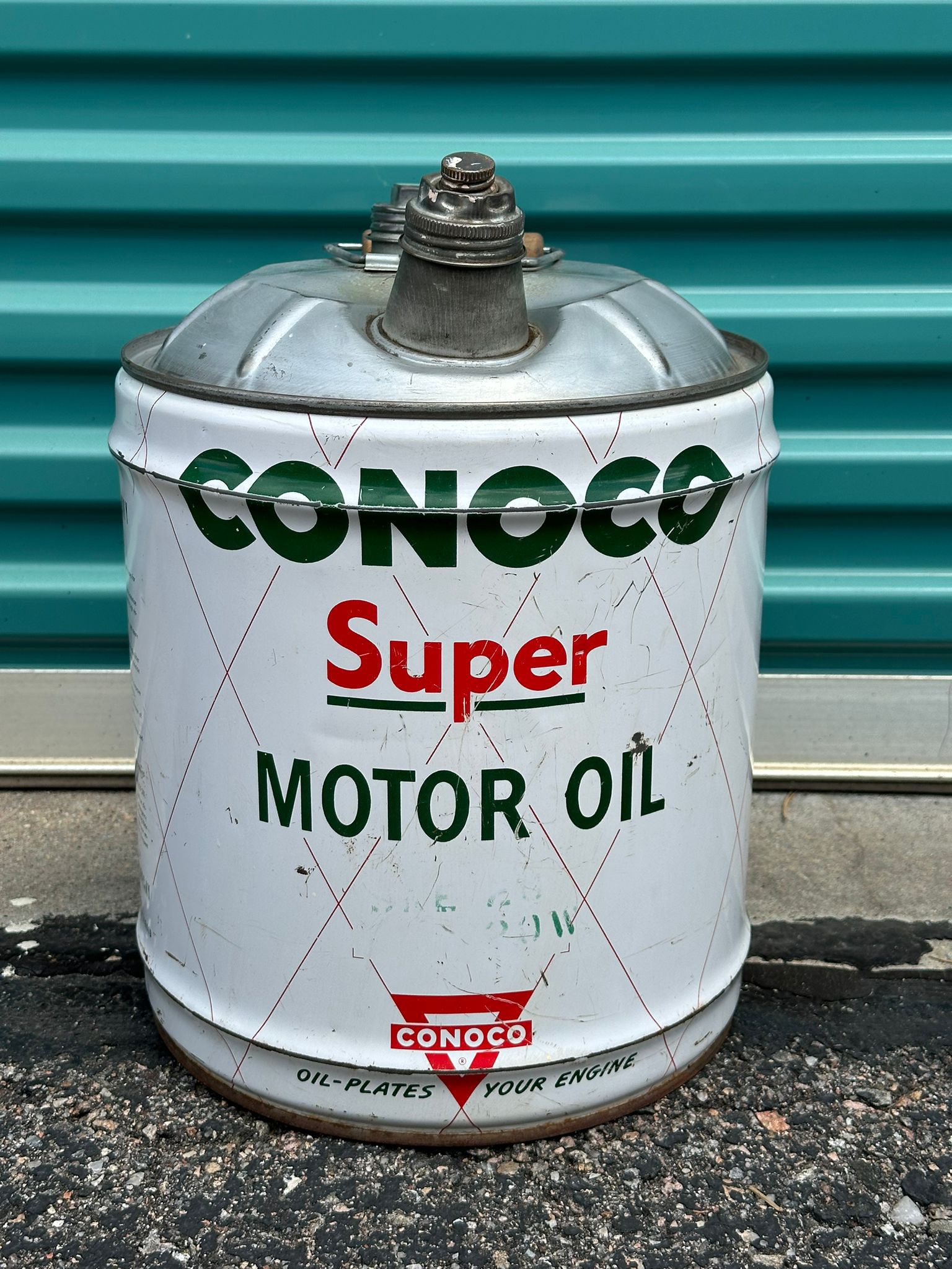 #1870 Vintage CONOCO Super Motor Oil Heavy Duty 5 Gallon Empty Can no. 16