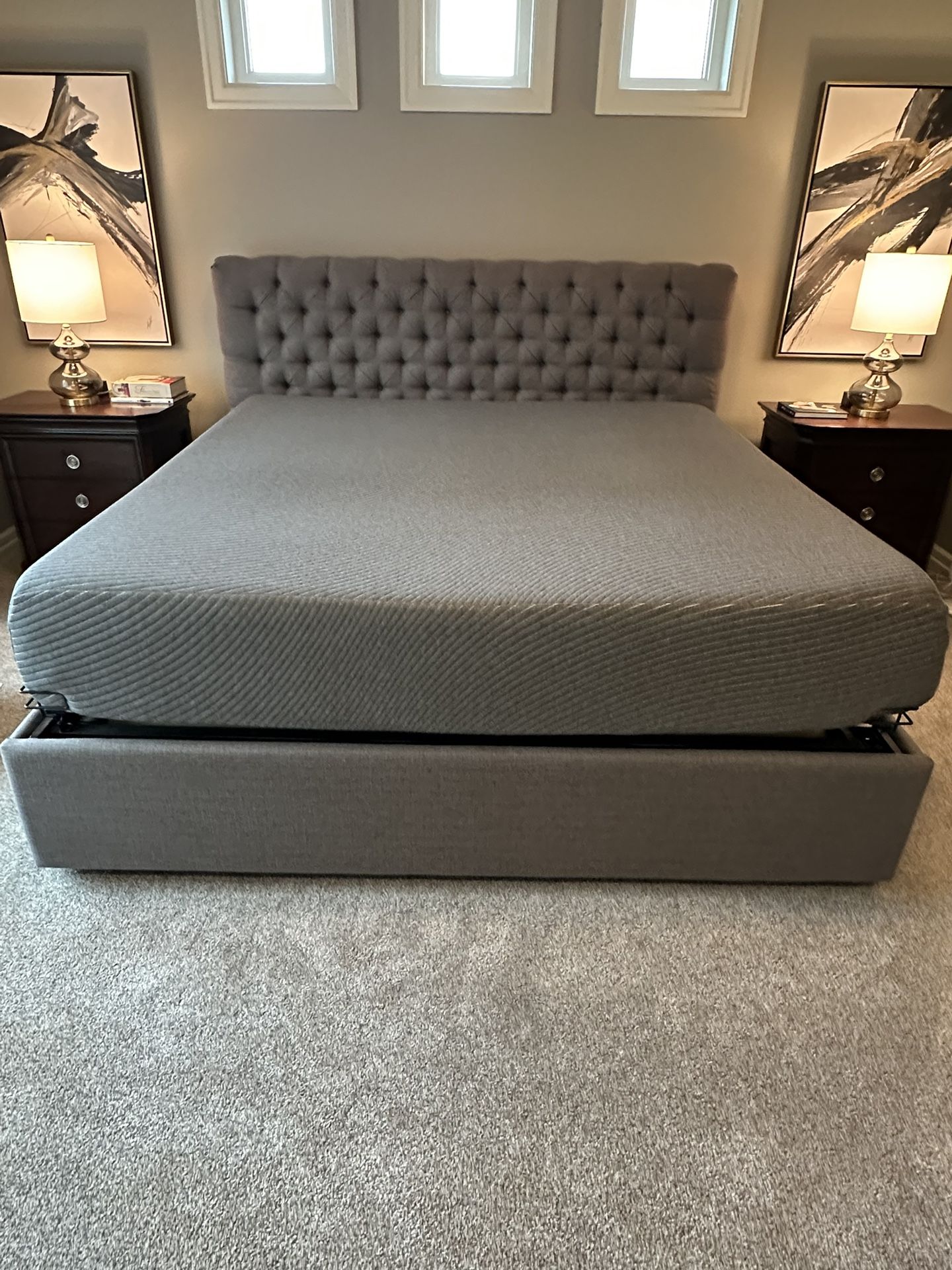 Pottery Barn King Size Upholstered Storage Bed