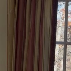 Custom Luxury Striped Drapery + Swag Valance Set – Large Arch Window