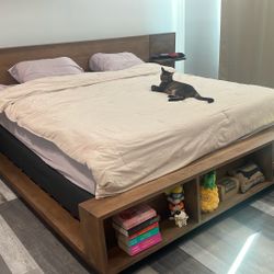 King Sized Bed Frame With Side Panels And Mattress Boxes