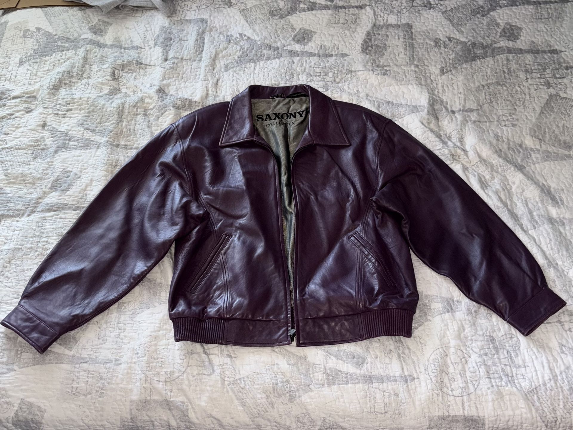 Saxony Vintage Leather Jacket Purple XL
